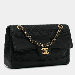 Pre Owned Chanel Black Quilted Lambskin Shoulder Bag