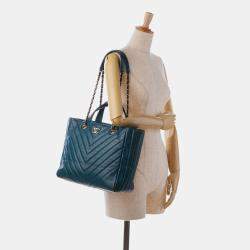 Pre Owned Chanel Blue CC Chevron Calfskin Statement Shopping Tote