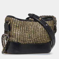 Pre Owned Chanel Black Gold Small Painted Knit Gabrielle Crossbody Bag
