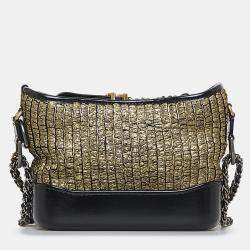 Pre Owned Chanel Black Gold Small Painted Knit Gabrielle Crossbody Bag