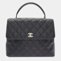 Pre Owned Chanel Black CC Quilted Caviar Kelly Top Handle Bag