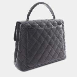 Pre Owned Chanel Black CC Quilted Caviar Kelly Top Handle Bag