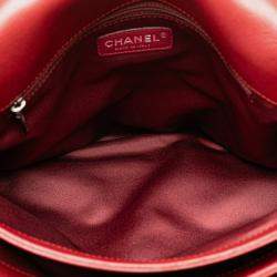 Pre Owned Chanel Red Maxi Lambskin 3 Accordion Flap