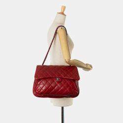 Pre Owned Chanel Red Maxi Lambskin 3 Accordion Flap