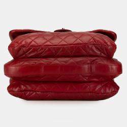 Pre Owned Chanel Red Maxi Lambskin 3 Accordion Flap
