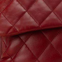 Pre Owned Chanel Red Maxi Lambskin 3 Accordion Flap