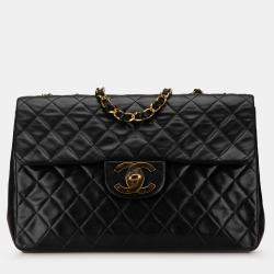 Pre Owned Chanel Black Maxi XL Classic Lambskin Single Flap