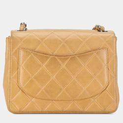 Pre Owned Chanel Brown Mini Square Classic Lambskin Single Flap