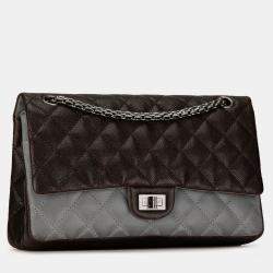 Pre Owned Chanel Brown Caviar and Iridescent Calfskin Reissue 2.55 Double Flap 226