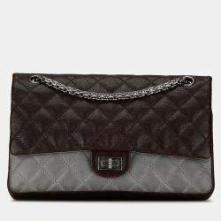 Pre Owned Chanel Brown Caviar and Iridescent Calfskin Reissue 2.55 Double Flap 226