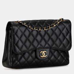 Pre Owned Chanel Black Jumbo Classic Caviar Double Flap
