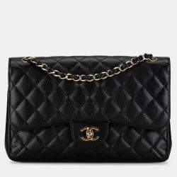 Pre Owned Chanel Black Jumbo Classic Caviar Double Flap
