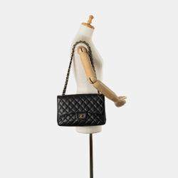 Pre Owned Chanel Black Jumbo Classic Caviar Double Flap