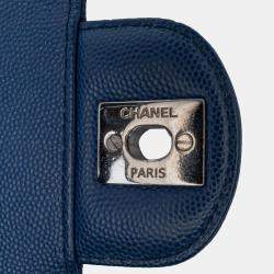 Pre Owned Chanel Blue Mini Rectangular Classic Chevron Caviar Single Flap