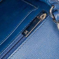 Pre Owned Chanel Blue Mini Rectangular Classic Chevron Caviar Single Flap