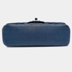 Pre Owned Chanel Blue Mini Rectangular Classic Chevron Caviar Single Flap