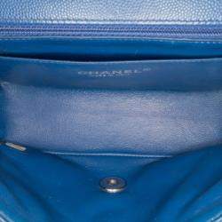 Pre Owned Chanel Blue Mini Rectangular Classic Chevron Caviar Single Flap