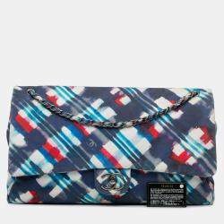 Pre Owned Chanel Blue XXL Printed Canvas Airline Single Flap