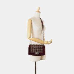 Pre Owned Chanel Burgundy Old Medium Velvet and Tweed Boy Flap