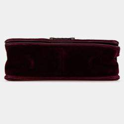 Pre Owned Chanel Burgundy Old Medium Velvet and Tweed Boy Flap