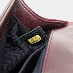 Pre Owned Chanel Burgundy Old Medium Velvet and Tweed Boy Flap