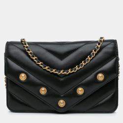 Pre Owned Chanel Black Chevron Lambskin Button Wallet On Chain