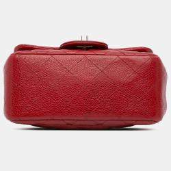 Pre Owned Chanel Red Mini Square Classic Caviar Single Flap