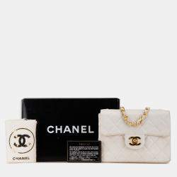 Pre Owned Chanel White Mini Square Classic Lambskin Single Flap