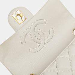 Pre Owned Chanel White Mini Square Classic Lambskin Single Flap