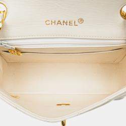 Pre Owned Chanel White Mini Square Classic Lambskin Single Flap
