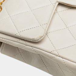 Pre Owned Chanel White Mini Square Classic Lambskin Single Flap