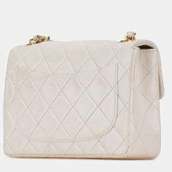 Pre Owned Chanel White Mini Square Classic Lambskin Single Flap