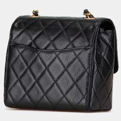 Pre Owned Chanel Black Mini Square Classic Goatskin Single Flap