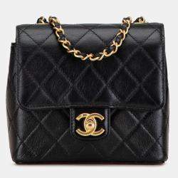 Pre Owned Chanel Black Mini Square Classic Goatskin Single Flap