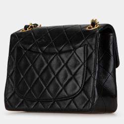 Pre Owned Chanel Black Small Square Quilted Lambskin Flap
