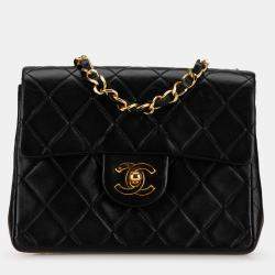Pre Owned Chanel Black Small Square Quilted Lambskin Flap