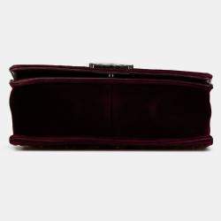 Pre Owned Chanel Red Old Medium Velvet and Tweed Boy Flap