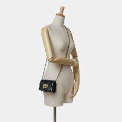 Pre Owned Chanel Black Quilted Calfskin Strass Card Holder On Chain