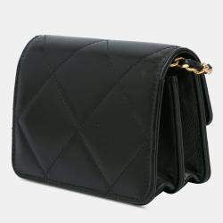 Pre Owned Chanel Black Quilted Calfskin Strass Card Holder On Chain