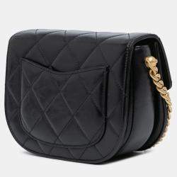 Pre Owned Chanel Black CC Quilted Calfskin Round Moon Messenger Flap