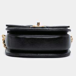 Pre Owned Chanel Black CC Quilted Calfskin Round Moon Messenger Flap