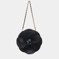 Pre Owned Chanel Black Lambskin and Satin Camellia Flower Evening Bag