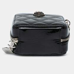 Pre Owned Chanel Black CC Quilted Patent Diamond Resin Clutch With Chain