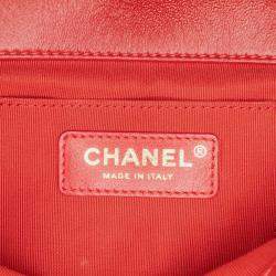 Pre Owned Chanel Red Mini Quilted Lambskin Soft Square Flap