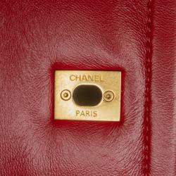 Pre Owned Chanel Red Mini Quilted Lambskin Soft Square Flap
