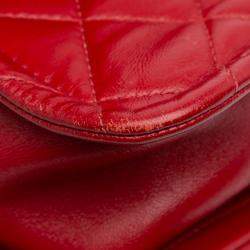 Pre Owned Chanel Red Mini Quilted Lambskin Soft Square Flap