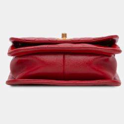 Pre Owned Chanel Red Mini Quilted Lambskin Soft Square Flap
