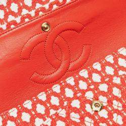 Pre Owned Chanel Red Jumbo Tweed Double Flap