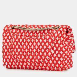 Pre Owned Chanel Red Jumbo Tweed Double Flap