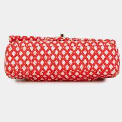 Pre Owned Chanel Red Jumbo Tweed Double Flap